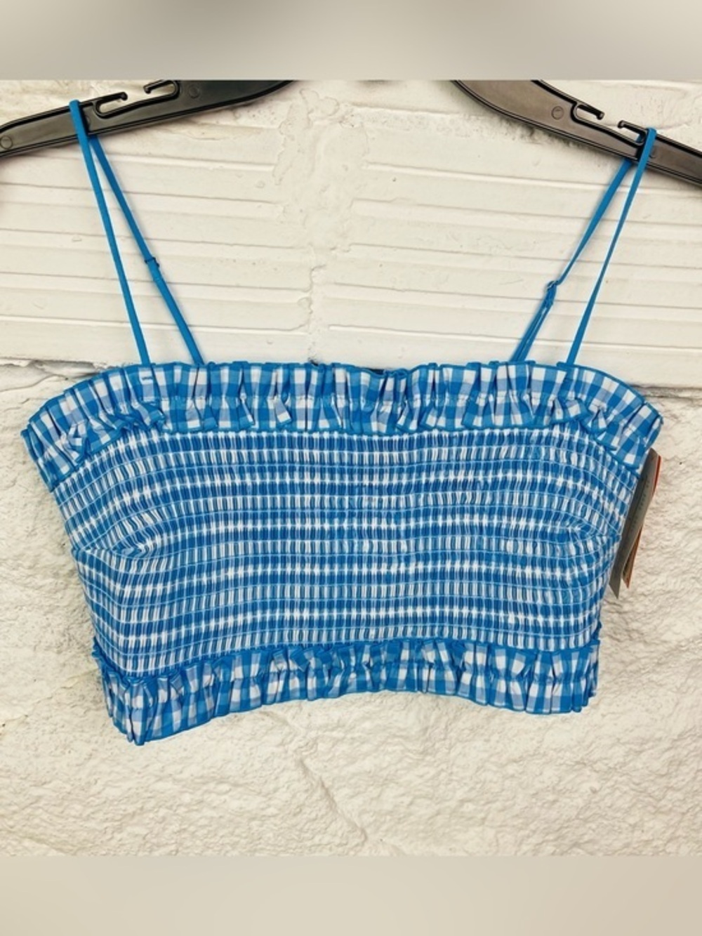 NWT Colsie Blue plaid Gingham Smocked Crop Top / bralette size XL